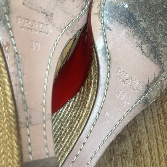 Prada Red Patent Leather Espadrille Wedge Peep Toe Heels Size 39 (8.5-9) - Picture 9 of 16